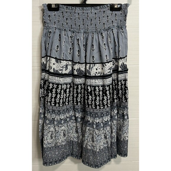 Chaudry Kc Dresses & Skirts - Chaudry KC 100% Cotton Boho Paisley Blue White Pull On Elastic Lined Skirt M